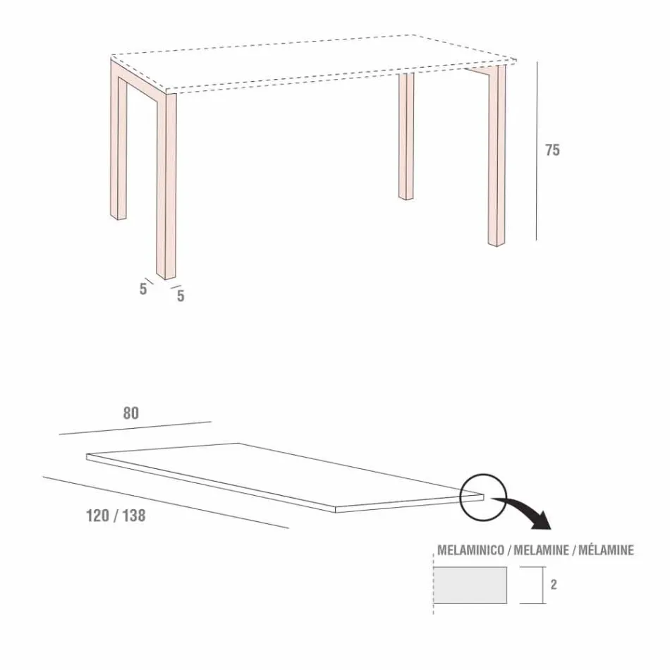 Dining Table in Melamine and Painted Metal Made in Italy - Remigio Viadurini