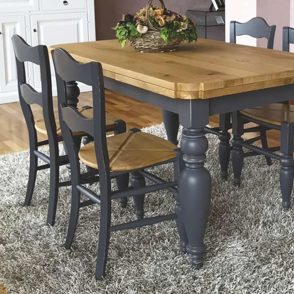 Knotted Oak Dining Table and 4 Chairs Included Made in Italy - Rafael Viadurini