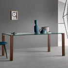 Dining Table in Glass and Legs in Oak or Canaletto Walnut - Aschio Viadurini