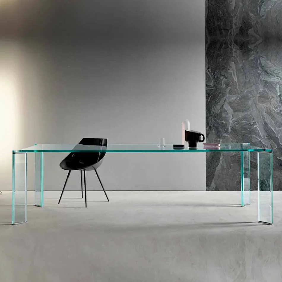 Dining Table in Extra-clear Glass Luxury Design 4 Dimensions - Kuduro Viadurini