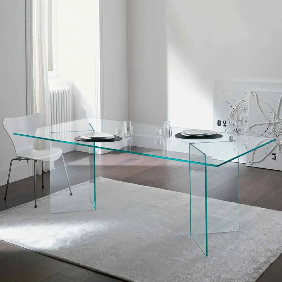 Design Dining Table in Extraclear Glass 8 Dimensions - Pollinare Viadurini