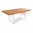 Modern dining table in oak veneer, Nico glass legs Viadurini