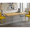 Modern dining table made of veneered oak wood with glass base - Nico