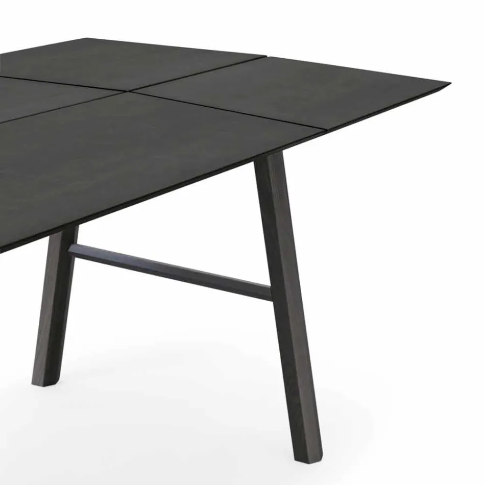 Modern Dining Table in Ash Wood with Black or Gold Details - Andria Viadurini