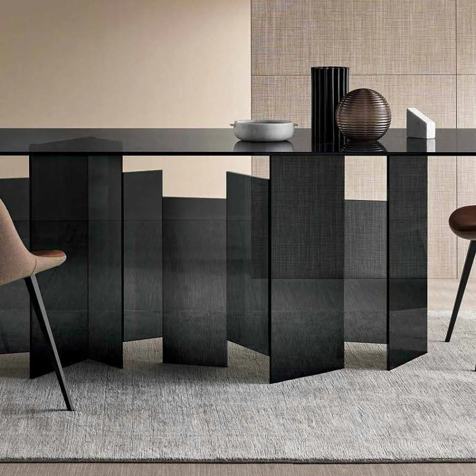 Modern Dining Table in Extra-clear or Smoked Glass Made in Italy - Random Viadurini