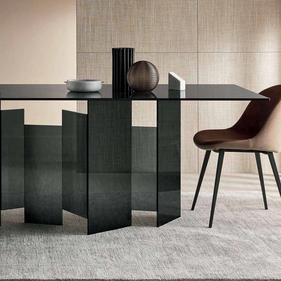 Modern Dining Table in Extra-clear or Smoked Glass Made in Italy - Random Viadurini