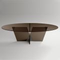 Oval Dining Table with Glass Top and Base Made in Italy - Tiseo