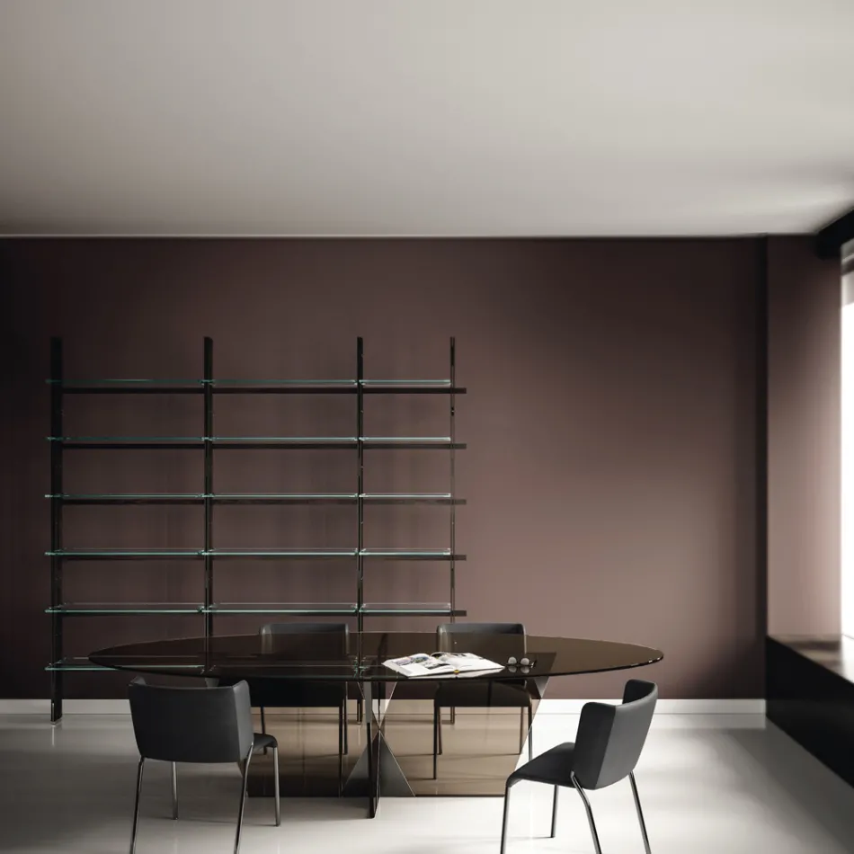 Oval Dining Table with Glass Top and Base Made in Italy - Tiseo Viadurini