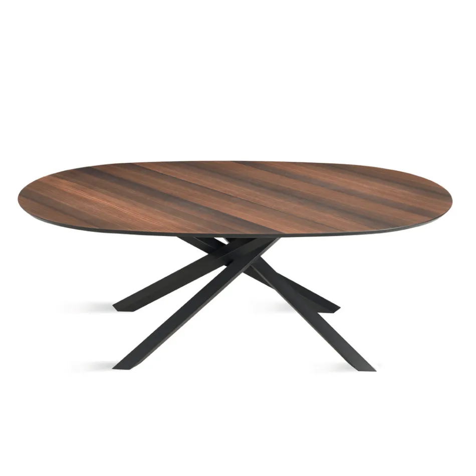 Oval Dining Table in Oak Veneer and Black Metal Base - Domo Viadurini