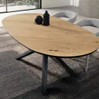 Oval Dining Table in Oak Veneer and Black Metal Base - Domo Viadurini