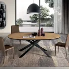 Oval Dining Table in Oak Veneer and Black Metal Base - Domo Viadurini