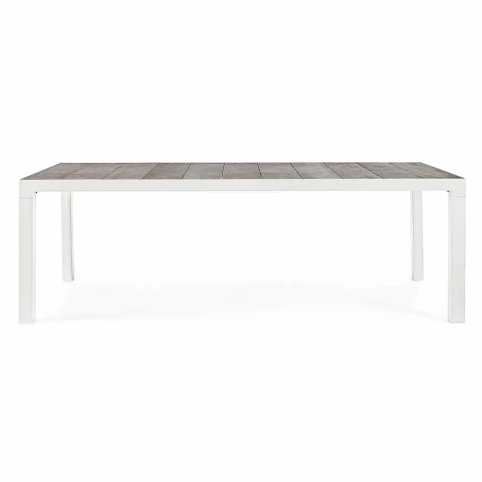 Outdoor Dining Table in Ceramic and Aluminum, Homemotion - Salem Viadurini