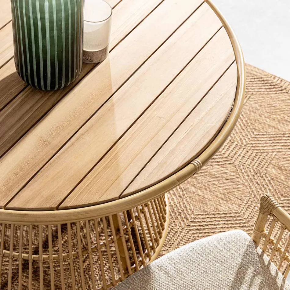 Garden Dining Table in Aluminum and Teak Top-Svlk - Matter Viadurini