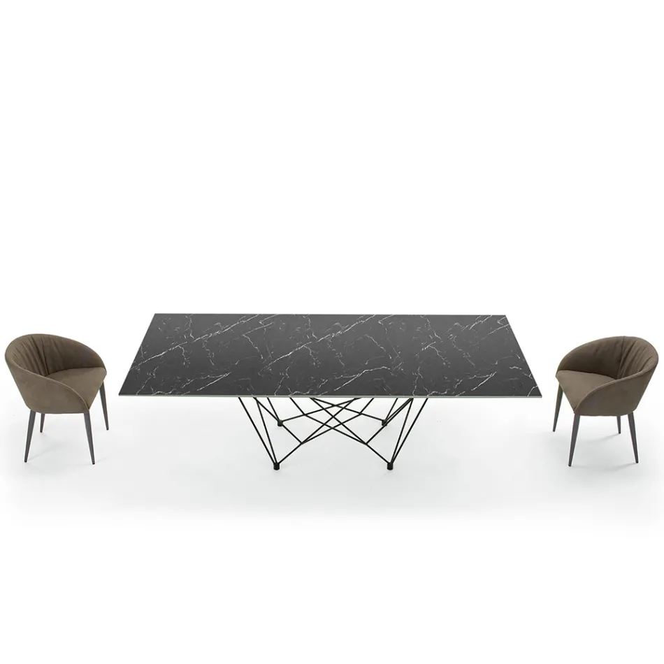Dining Table Top in Laminam and Base in Steel Made in Italy - Ezzellino Viadurini