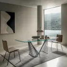 Dining Table Glass Top and Metal Ropes Base 2 Sizes - Alariko Viadurini