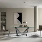 Dining Table Glass Top and Metal Ropes Base 2 Sizes - Alariko Viadurini