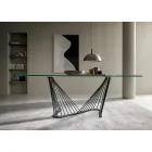 Dining Table Glass Top and Metal Ropes Base 2 Sizes - Alariko Viadurini