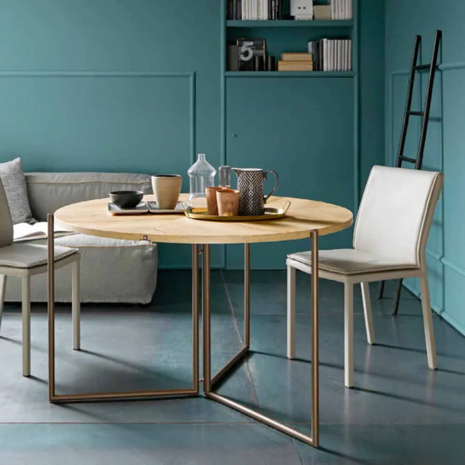 Modern Folding Dining Table in Wood and Metal Made in Italy - Menelao Viadurini