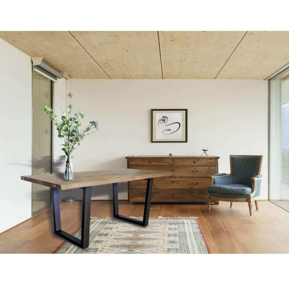 Dining Table Plated in Masellato Knotted Oak Made in Italy - Pilar Viadurini