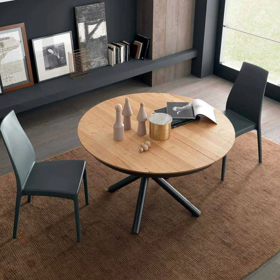 Round Extendable Dining Table with Wooden Top Made in Italy - Crodino Viadurini