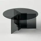 Round Dining Table with Base and Glass Top Made in Italy - Charles Viadurini