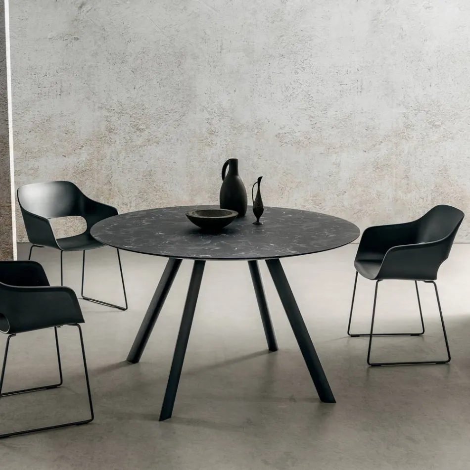 Round Dining Table with Layered HPL Top Made in Italy - Lingotto Viadurini