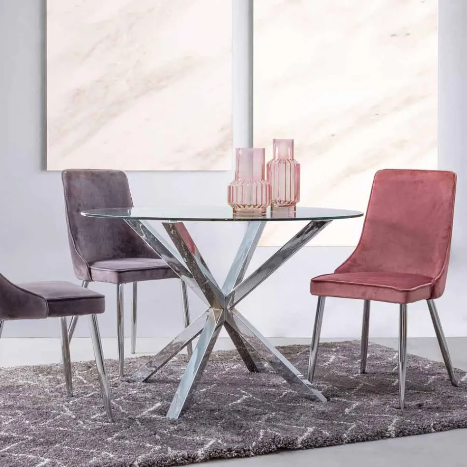 Homemotion Round Dining Table with Tempered Glass Top - Denda Viadurini