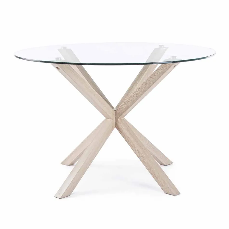 Homemotion Round Dining Table with Tempered Glass Top - Denda Viadurini