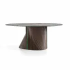 Round Design Dining Table in Polished Stoneware and Wood Made in Italy - Madame Viadurini