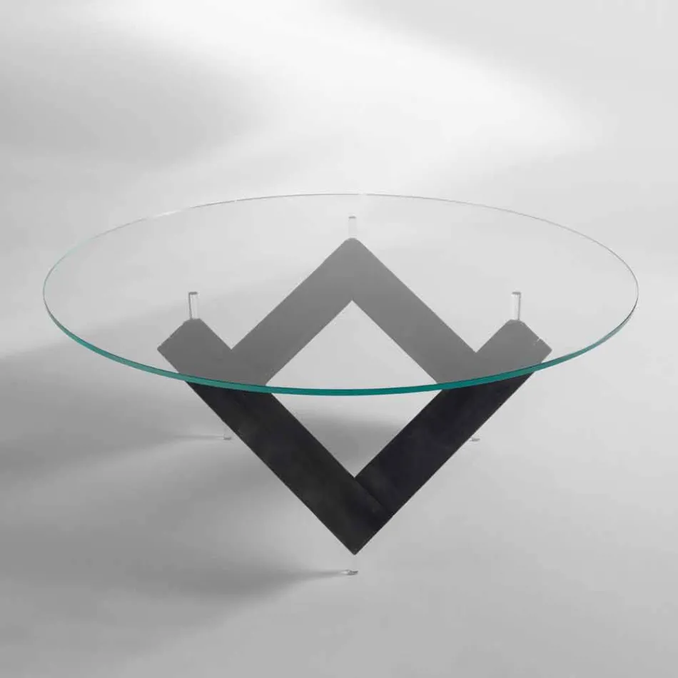 Round wood dining table with glass top Bao, modern design Viadurini