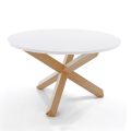 Round Dining Table in Matt White MDF and Solid Wood - Dante