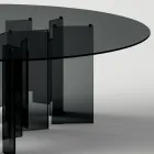 Round Dining Table in Extra-clear or Smoked Glass Made in Italy - Thommy Viadurini