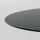 Round Dining Table in Smoked Glass with Wooden Base Made in Italy - Rondo Viadurini