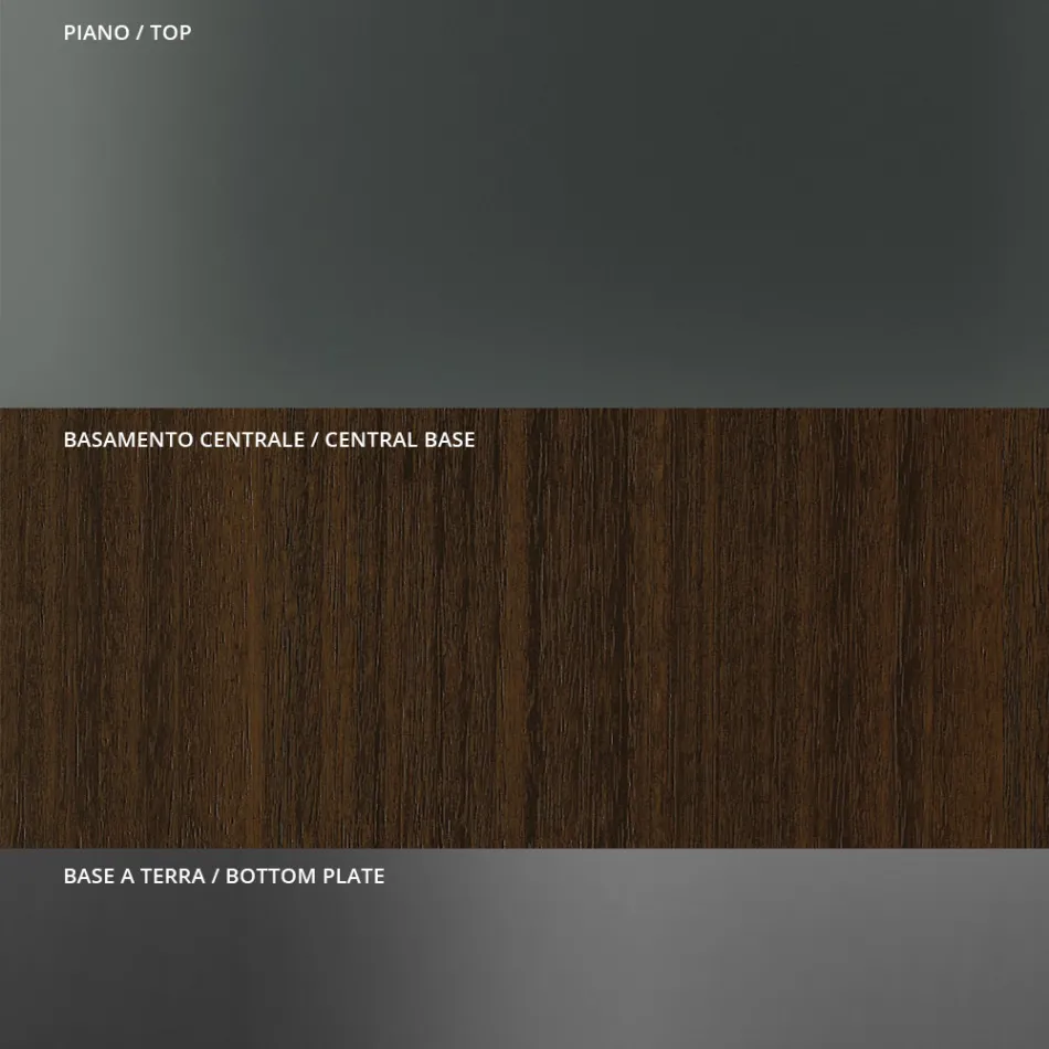 Round Dining Table in Smoked Glass with Wooden Base Made in Italy - Rondo Viadurini