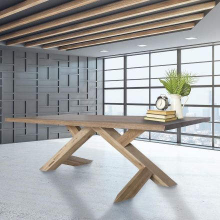 Solid Oak Dining Table Available with Various Edges Made in Italy - Boromir Viadurini