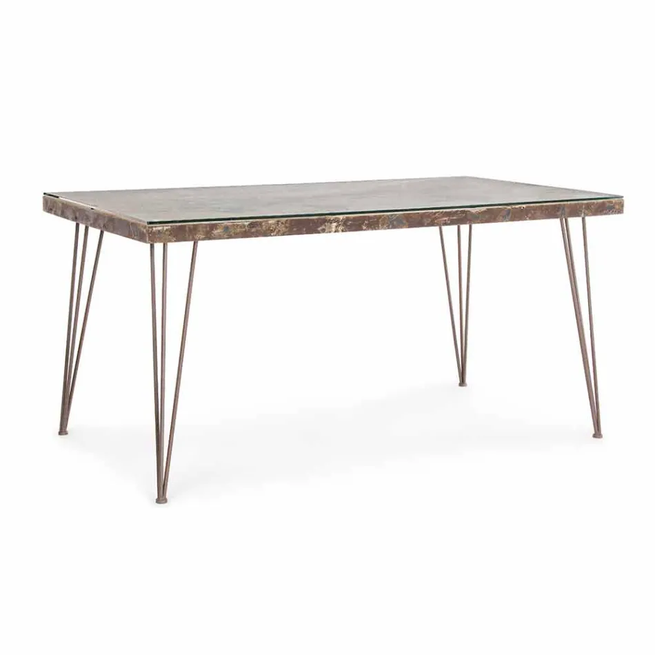 Industrial Style Dining Table with Top in Mdf and Glass Homemotion - Brasil Viadurini