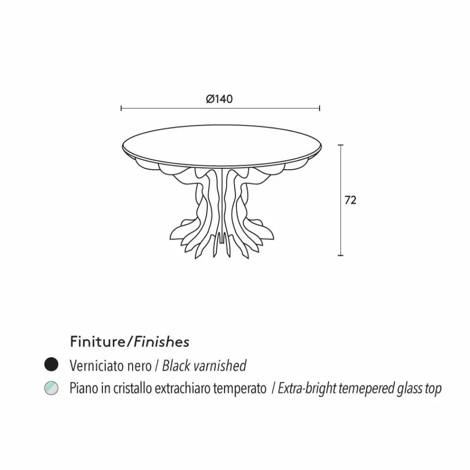Cassia round dining table, black wooden top and crystal top Viadurini
