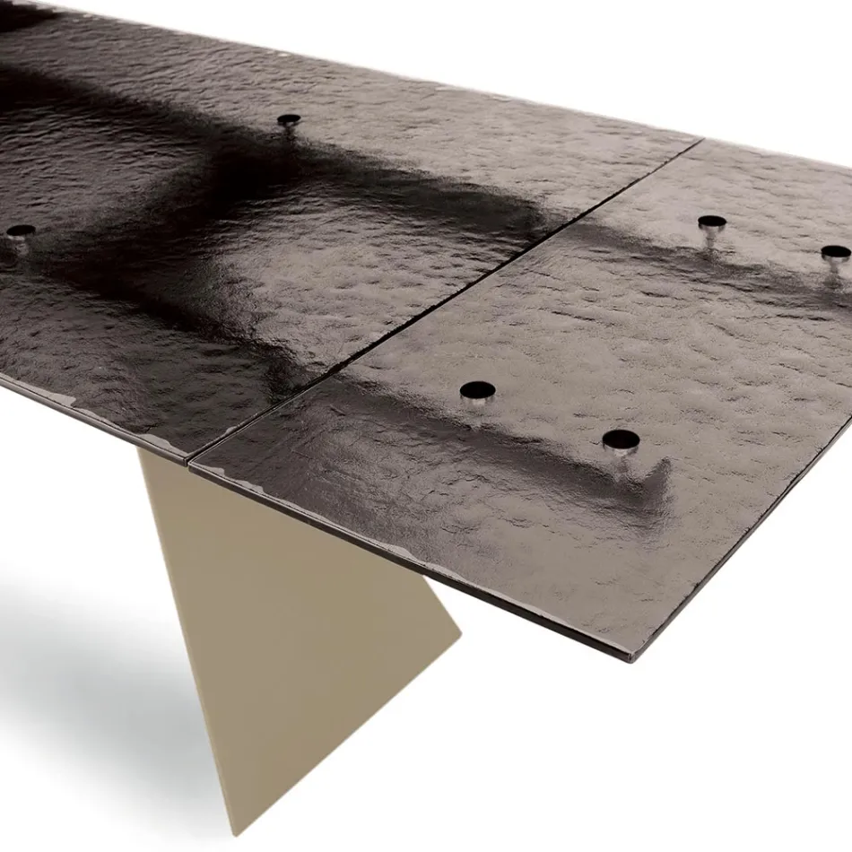 160x90 Living Room Table with Transparent Hammered Glass Top - Martello Viadurini