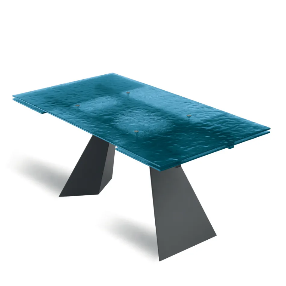 160x90 Living Room Table with Transparent Hammered Glass Top - Martello Viadurini