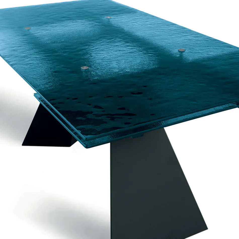 160x90 Living Room Table with Transparent Hammered Glass Top - Martello Viadurini