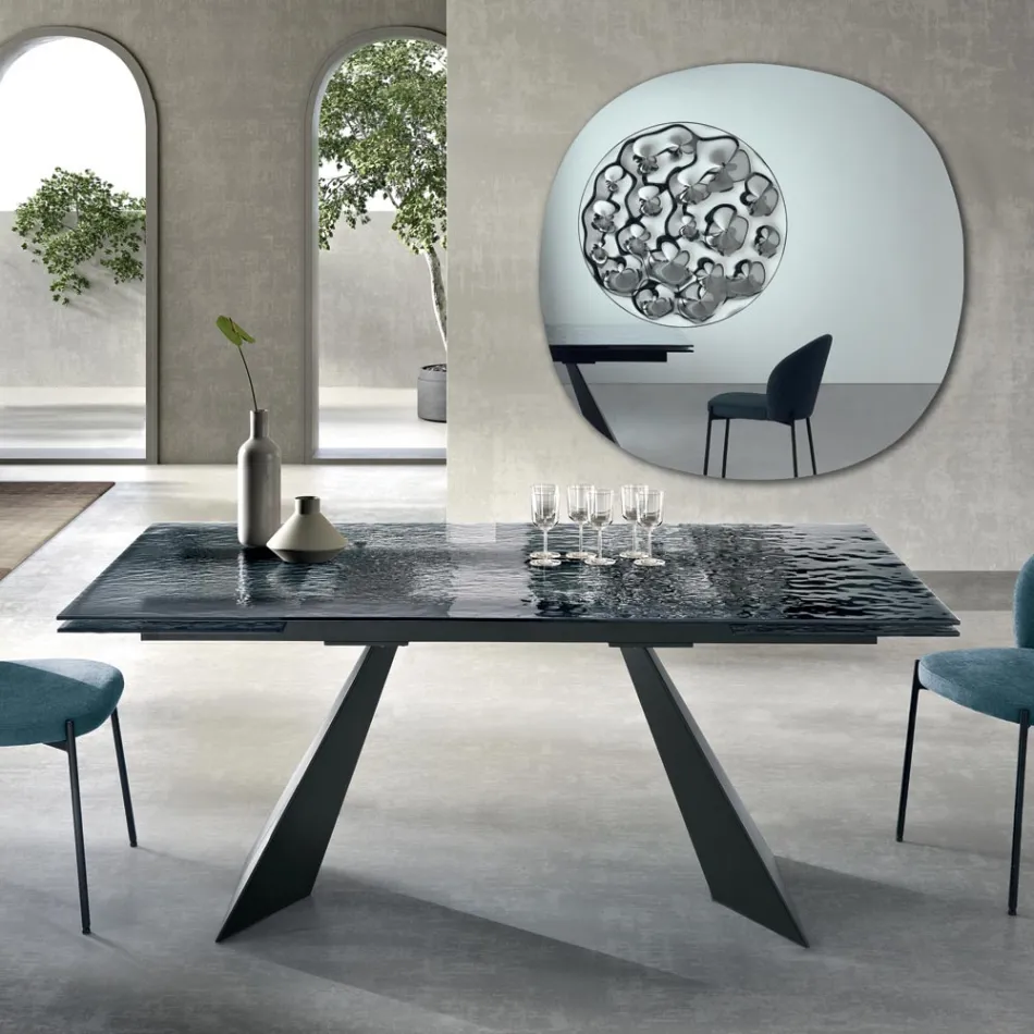 160x90 Living Room Table with Transparent Hammered Glass Top - Martello Viadurini
