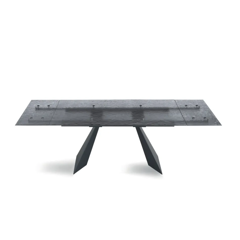 160x90 Living Room Table with Transparent Hammered Glass Top - Martello Viadurini