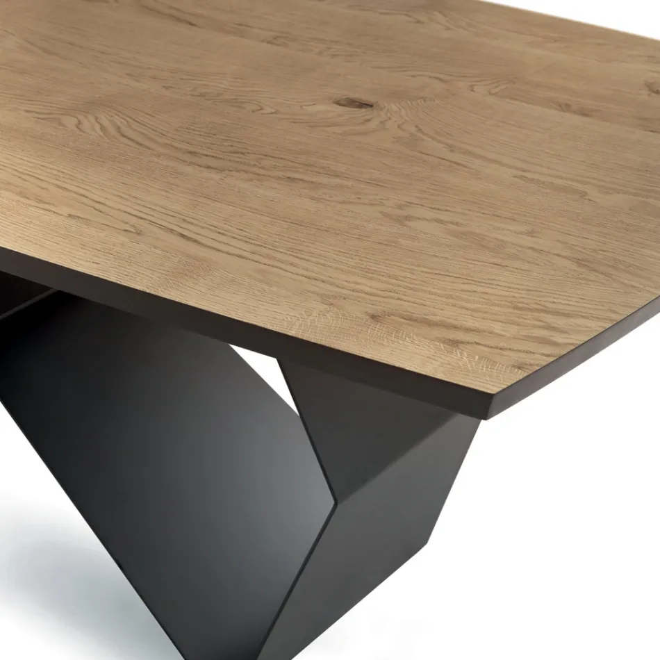 Living Room Table 200x100 in Oak Veneer and Metal - Cross Viadurini