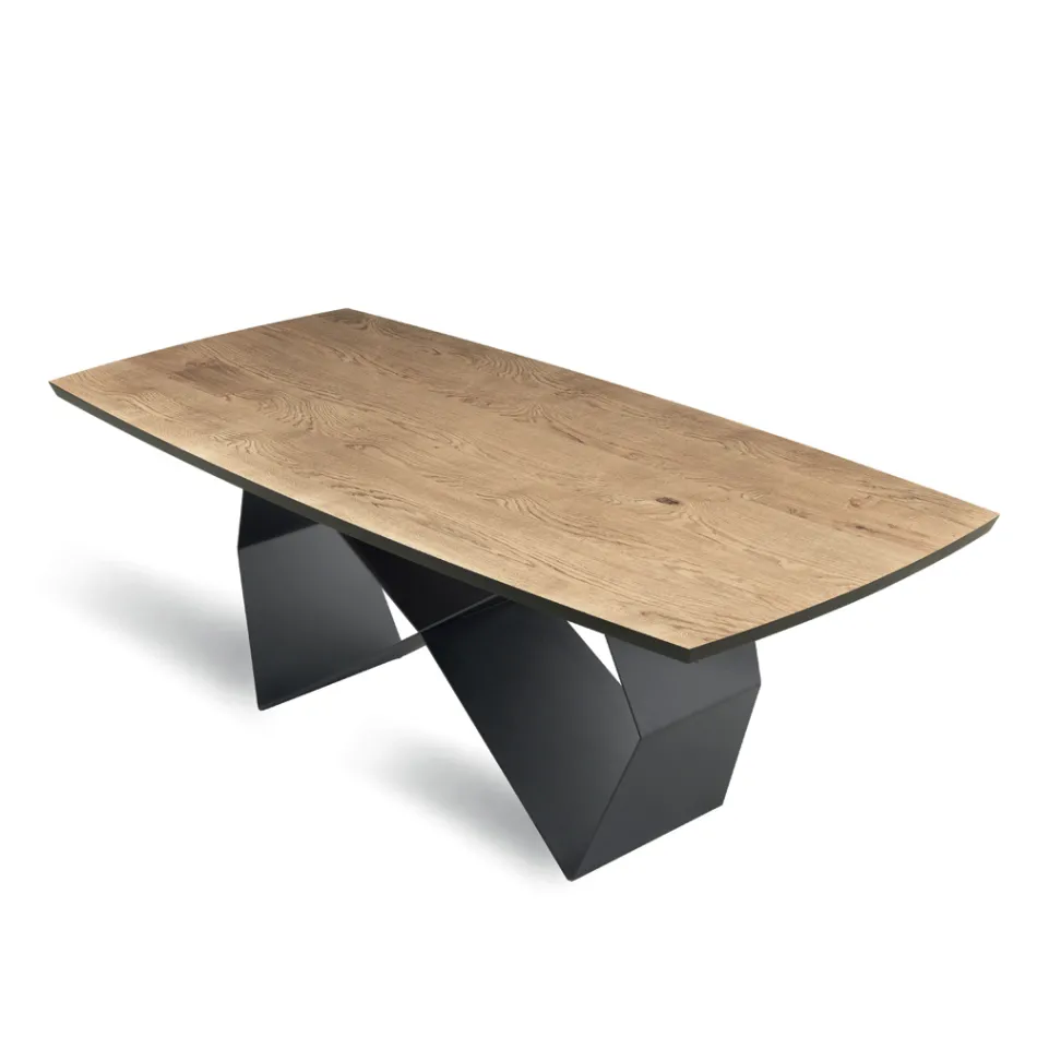 Living Room Table 200x100 in Oak Veneer and Metal - Cross Viadurini