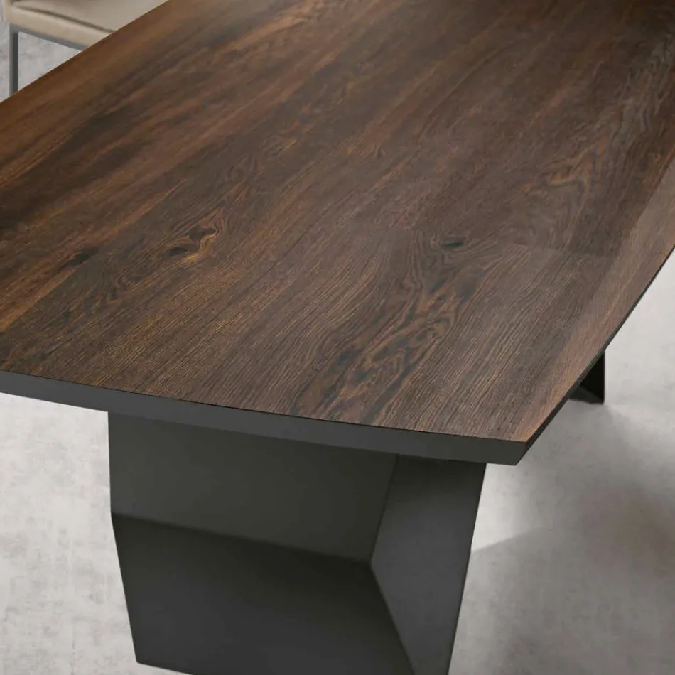 Living Room Table 200x100 in Oak Veneer and Metal - Cross Viadurini