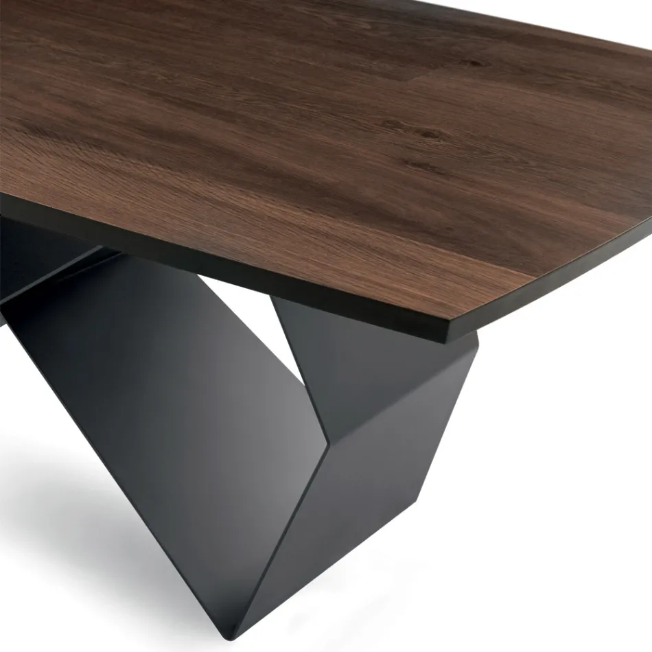 Living Room Table 200x100 in Oak Veneer and Metal - Cross Viadurini