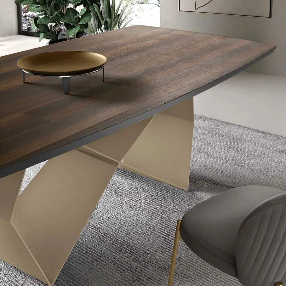Living Room Table 200x100 in Oak Veneer and Metal - Cross Viadurini