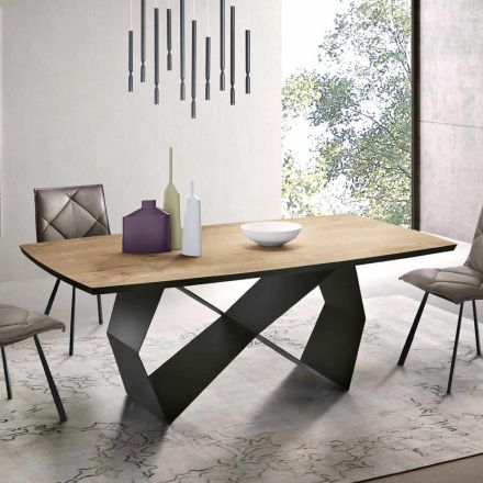 Living Room Table 200x100 in Oak Veneer and Metal - Cross Viadurini