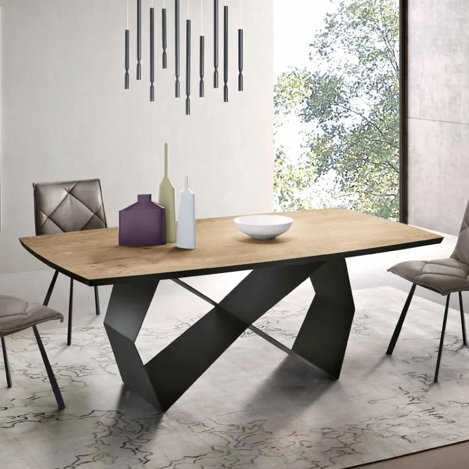 Living Room Table 200x100 in Oak Veneer and Metal - Cross Viadurini