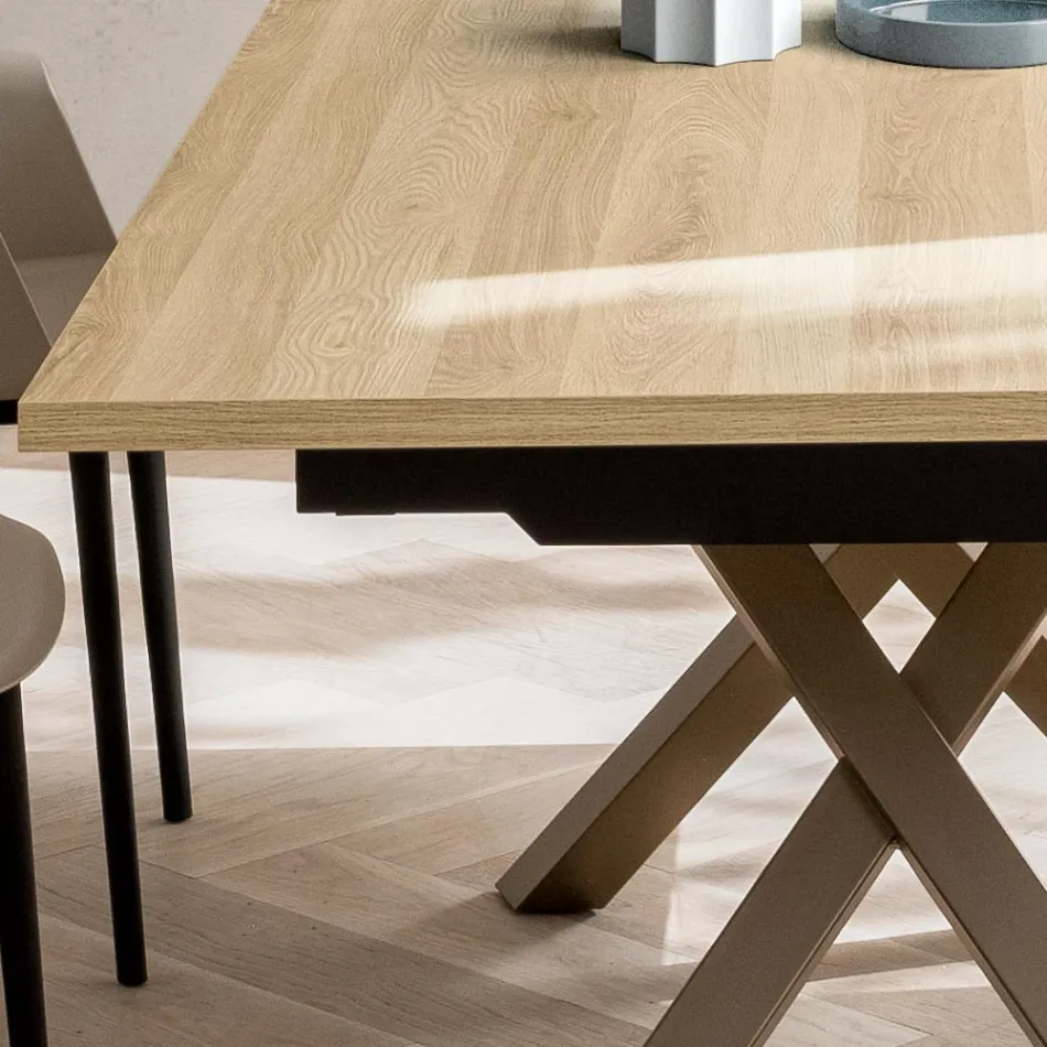 Extendable Living Room Table 260 or 300 cm in Metal and HPL - Borgo Viadurini